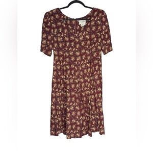 VTG Liberty Fashions Floral Romper Size Medium Rayon Burgundy 90s Short Sleeve